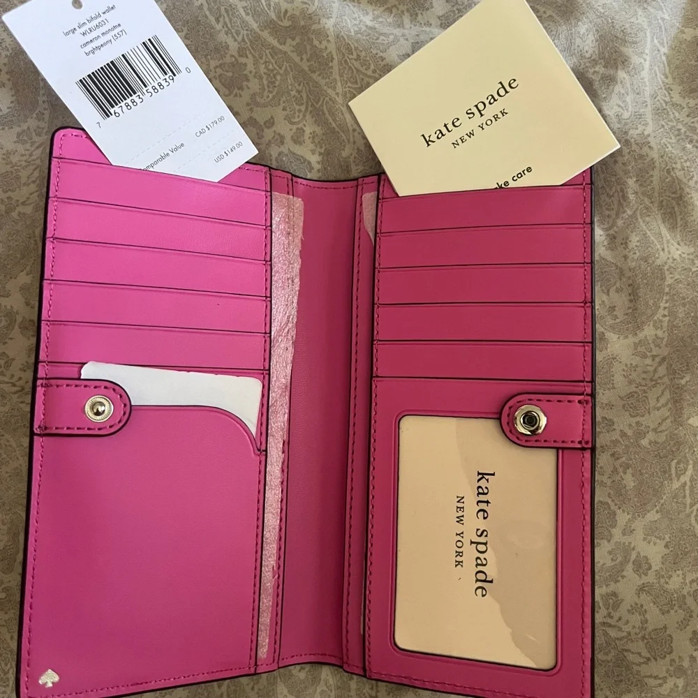 Kate Spade New York Large Slim Bi-Fold Wallet Fuchsia Color - Picture 5 of 9